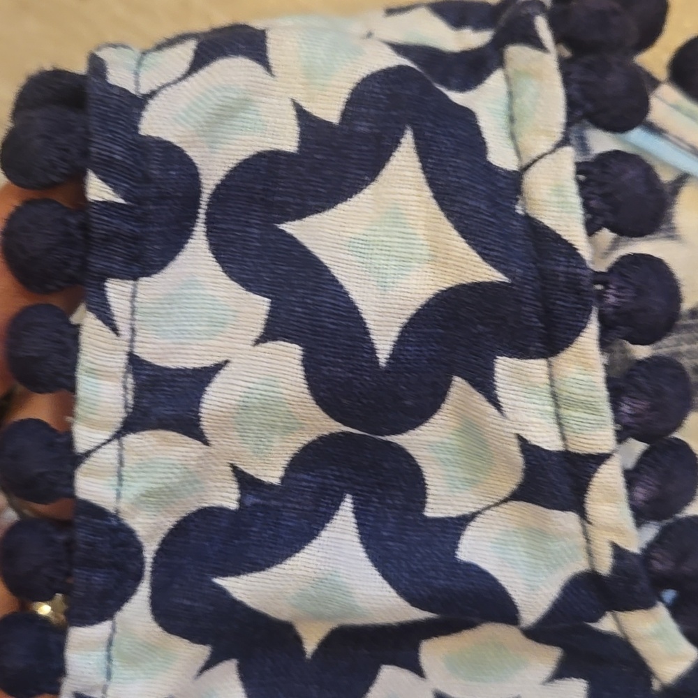 Boden Blue/White Geometric Design Print Linen Tank Blouse - Picture 6 of 10